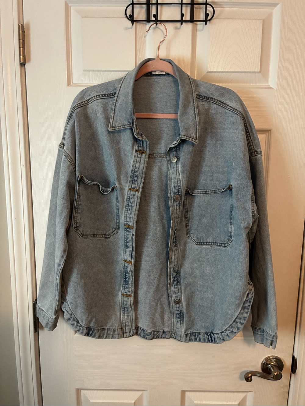 Sweet Envy Women’s Light Wash Denim Shirt Jacket With Oversized Fit